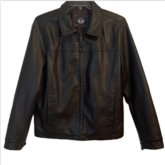 Dockers Dark Brown Faux Leather Jacket Men's Small Quilt Lined Full Zip Coat